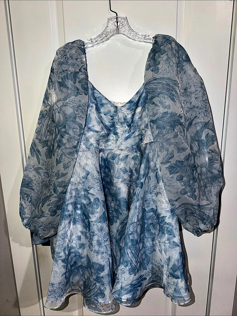 Selkie The Puff Dress Floral Mini Dress in Blue Size Small